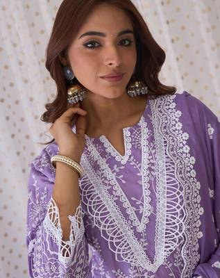 Women Ethnic Motifs Embroidered Thread Work Cotton Kurta with Trousers & With Dupatta 2