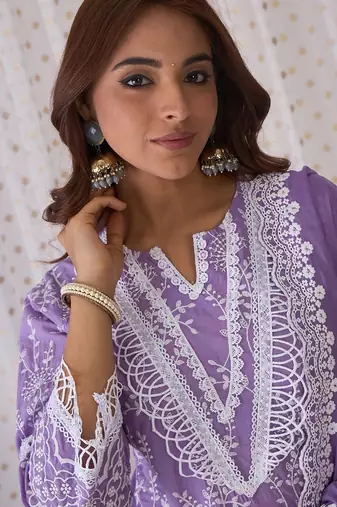 Women Ethnic Motifs Embroidered Thread Work Cotton Kurta with Trousers & With Dupatta