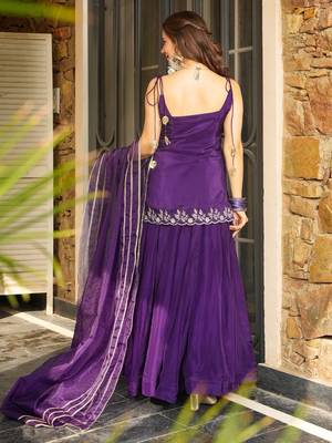 Purple rangoli silk embroidery lace border work kurta palazzo set 4