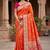 Orange soft banarasi silk saree with zari weaving meenakari design