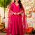 Rani pink viscose chanderi heavy thread embroidery work kurta pant set