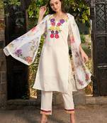 Floral Embroidered Patchwork Straight Kurta With Trousers & Dupatta