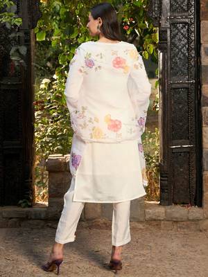 Floral Embroidered Patchwork Straight Kurta With Trousers & Dupatta 7