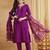 Magenta viscose rayon heavy thread embroidery with woven dupatta kurta pant set