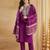 Magenta viscose rayon heavy thread embroidery with woven dupatta kurta pant set