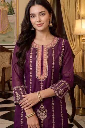 Women Ethnic Motifs Embroidered Thread Work Kurta with Palazzos & With Dupatta