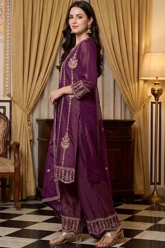 Women Ethnic Motifs Embroidered Thread Work Kurta with Palazzos & With Dupatta