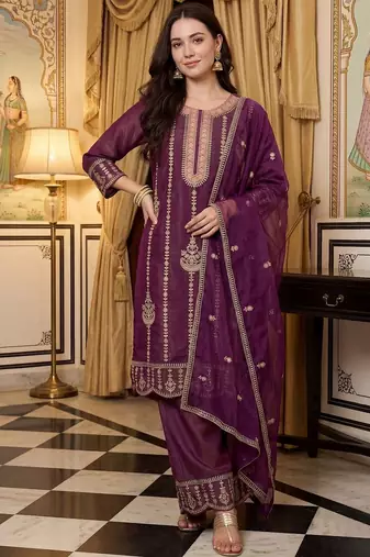 Women Ethnic Motifs Embroidered Thread Work Kurta with Palazzos & With Dupatta