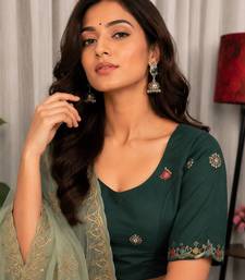 Dark Green Color Embroidery malti Thred work and sequins work. And Aari mirror work Roman Silk Blend Lahenga Choli Set
