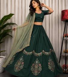 Dark Green Color Embroidery malti Thred work and sequins work. And Aari mirror work Roman Silk Blend Lahenga Choli Set
