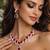 red teardrop crystal necklace earrings set, bridal statement jewellery, silver rhinestone wedding prom