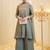Sea green fandy silk heavy thread embroidery work kurta palazzo set