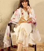 Women Floral Embroidered Thread Work Kurta with Trousers & With Dupatta
