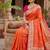 Orange soft banarasi silk saree with zari weaving meenakari design