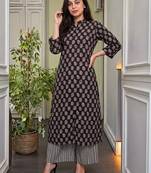 Black pure cotton printed kurta with pant