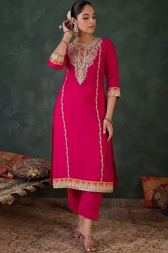 Women Ethnic Motifs Embroidered Thread Work Kurta with Trousers & With Dupatta