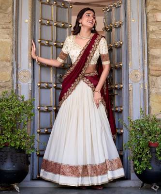white silk blend embroidered traditional lehenga choli 1