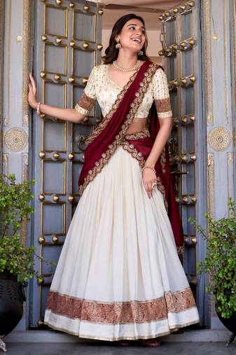 white silk blend embroidered traditional lehenga choli