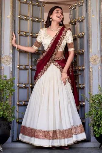 white silk blend embroidered traditional lehenga choli