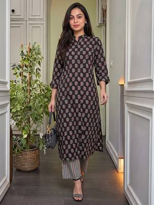 Black pure cotton printed kurta with pant 2