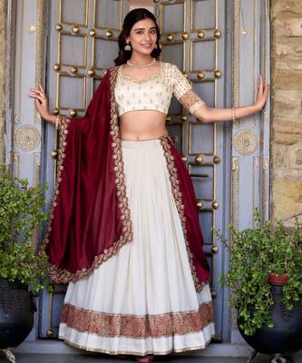 white silk blend embroidered traditional lehenga choli 2