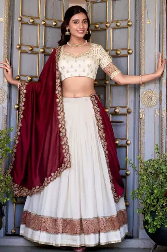 white silk blend embroidered traditional lehenga choli