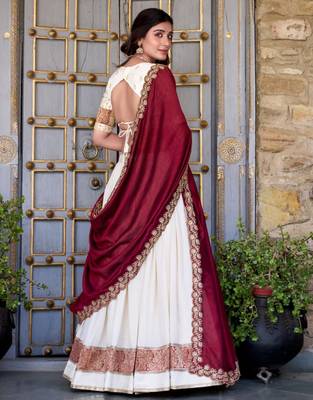 white silk blend embroidered traditional lehenga choli 3