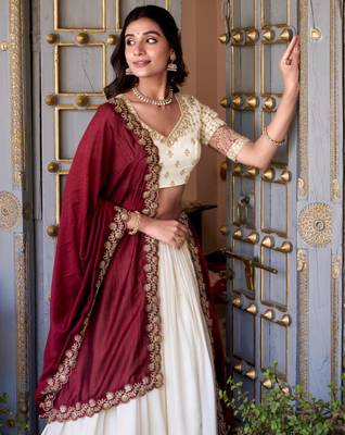 white silk blend embroidered traditional lehenga choli 4