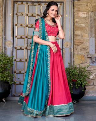 pink silk blend embroidered traditional lehenga choli 1