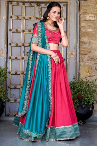 pink silk blend embroidered traditional lehenga choli