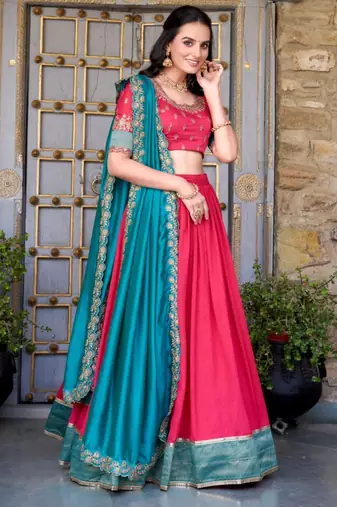 pink silk blend embroidered traditional lehenga choli