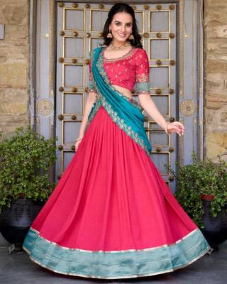 pink silk blend embroidered traditional lehenga choli 2
