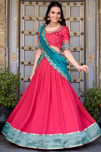 pink silk blend embroidered traditional lehenga choli