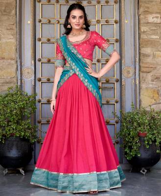 pink silk blend embroidered traditional lehenga choli 3