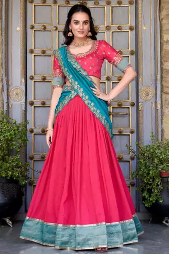 pink silk blend embroidered traditional lehenga choli