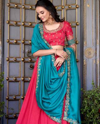 pink silk blend embroidered traditional lehenga choli 4