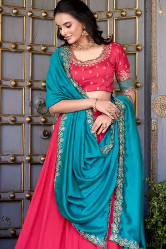 pink silk blend embroidered traditional lehenga choli
