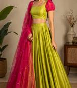 parrot green tissue plain traditional lehenga choli with free size upto 42