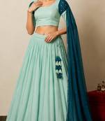 sky blue tissue plain traditional lehenga choli with free size upto 42