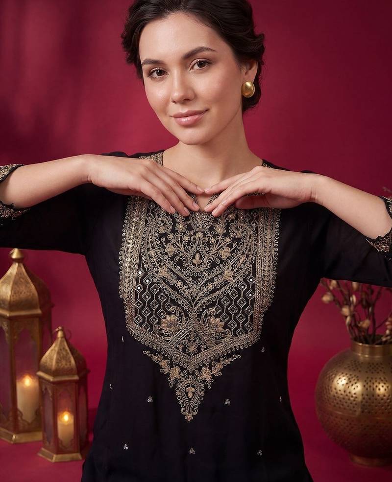 Women Ethnic Motifs Embroidered Kurta with Trousers & With Dupatta