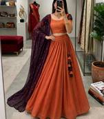 brown tissue plain traditional lehenga choli with free size upto 42