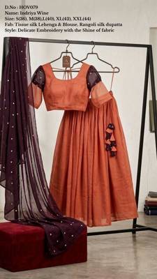 brown tissue plain traditional lehenga choli with free size upto 42 2