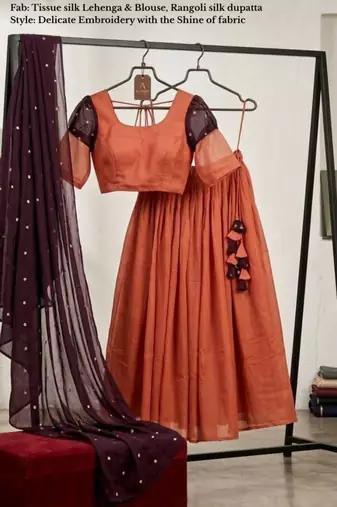 brown tissue plain traditional lehenga choli with free size upto 42