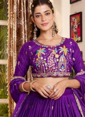 purple crepe embroidered traditional lehenga choli with free size upto 42 1