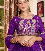 purple crepe embroidered traditional lehenga choli with free size upto 42