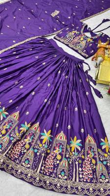 purple crepe embroidered traditional lehenga choli with free size upto 42 2