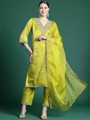 Women Ethnic Motifs Embroidered Kurta with Trousers & With Dupatta 2
