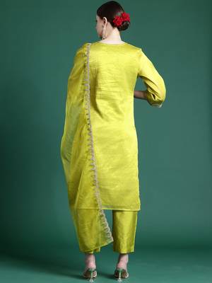 Women Ethnic Motifs Embroidered Kurta with Trousers & With Dupatta 7