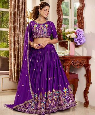 purple crepe embroidered traditional lehenga choli with free size upto 42 4
