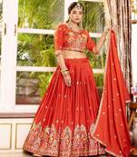orange crepe embroidered traditional lehenga choli with free size upto 42